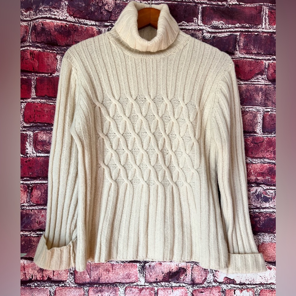 Fisherman Out of Ireland Merino Wool Cashmere Polo Neck Sweater L